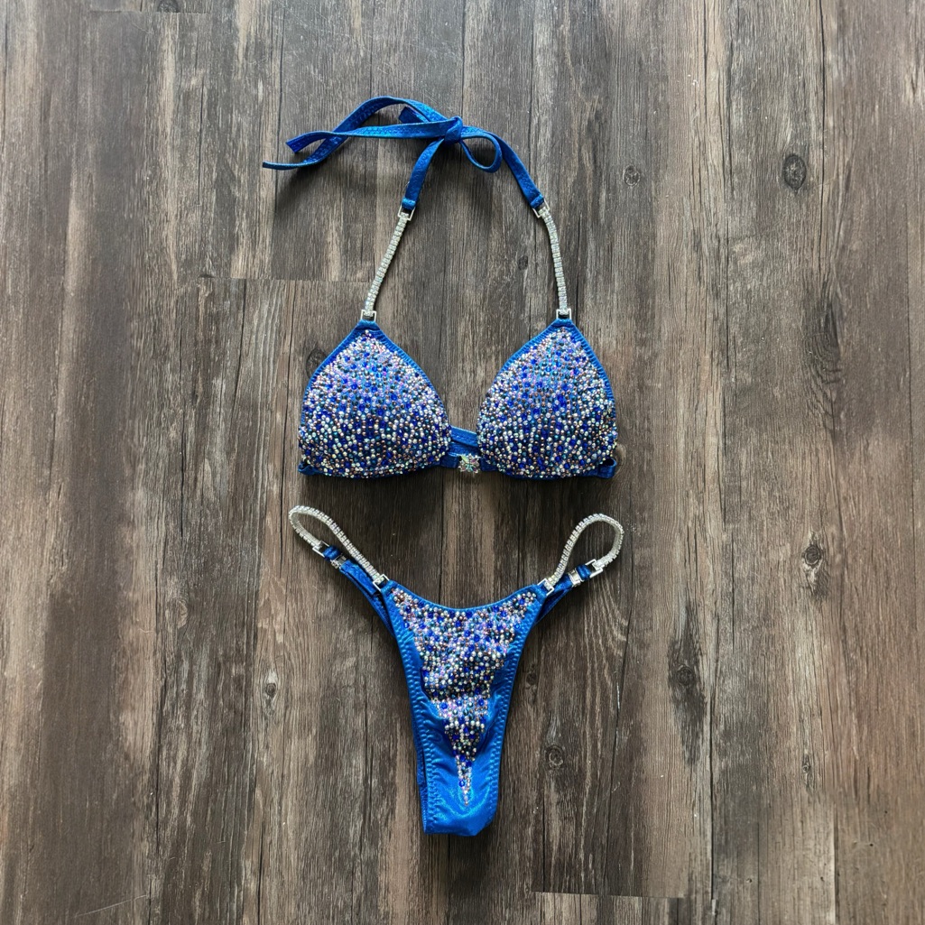 Like New Npc Competition Bikini Blue Rhinestone